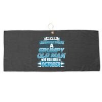 Never Underestimate Grumpy Old Man Born In October Large Microfiber Waffle Golf Towel