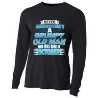 Never Underestimate Grumpy Old Man Born In October Cooling Performance Long Sleeve Crew