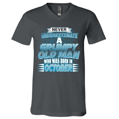 Never Underestimate Grumpy Old Man Born In October V-Neck T-Shirt