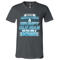 Never Underestimate Grumpy Old Man Born In October V-Neck T-Shirt