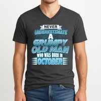Never Underestimate Grumpy Old Man Born In October V-Neck T-Shirt
