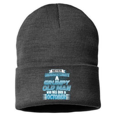 Never Underestimate Grumpy Old Man Born In October Sustainable Knit Beanie