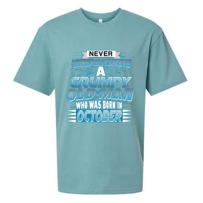 Never Underestimate Grumpy Old Man Born In October Sueded Cloud Jersey T-Shirt
