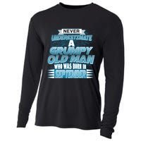 Never Underestimate Grumpy Old Man Born In September Cooling Performance Long Sleeve Crew