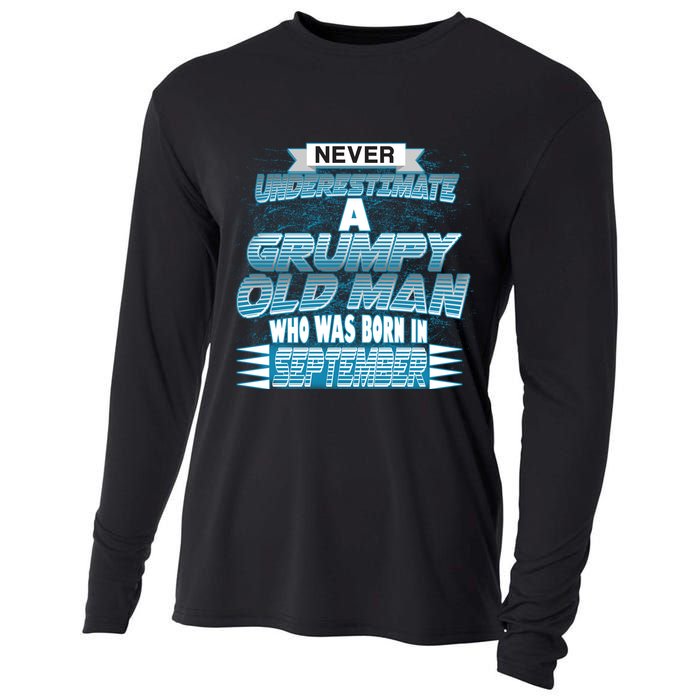 Never Underestimate Grumpy Old Man Born In September Cooling Performance Long Sleeve Crew