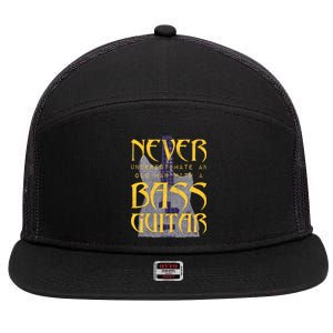 Never Underestimate Old Man With A Bass Guitar 7 Panel Mesh Trucker Snapback Hat