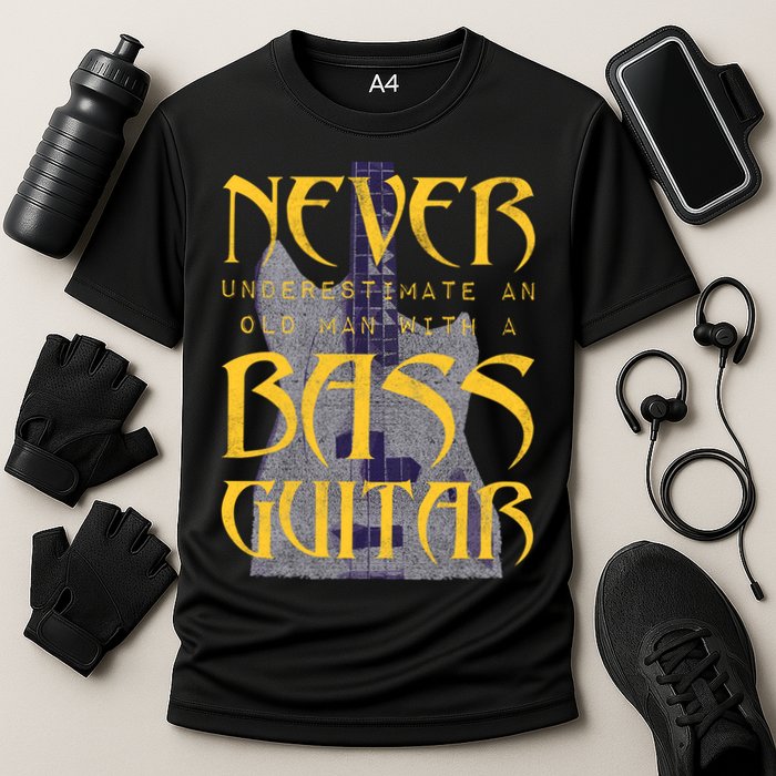 Never Underestimate Old Man With A Bass Guitar Cooling Performance Crew T-Shirt