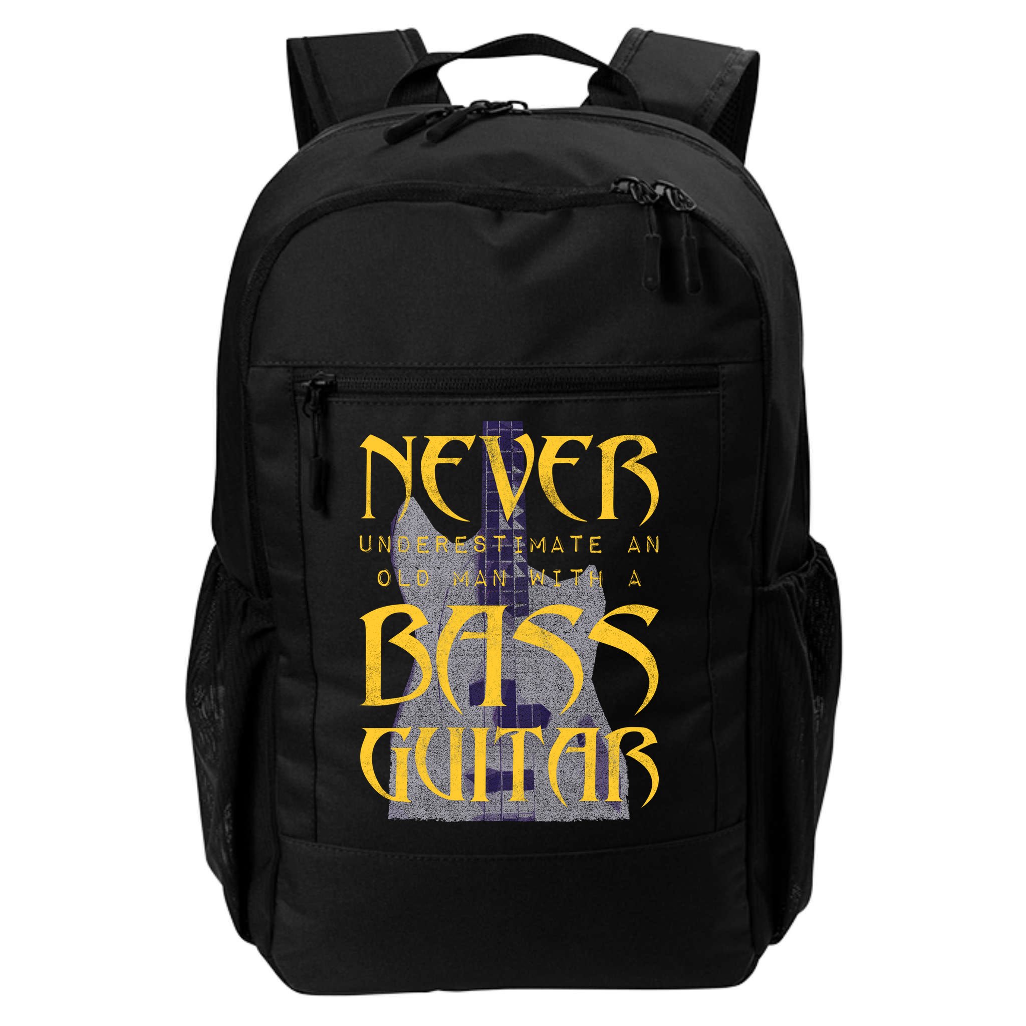 Never Underestimate Old Man With A Bass Guitar Backpack