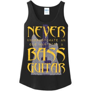 Never Underestimate Old Man With A Bass Guitar Ladies Essential Tank