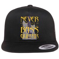 Never Underestimate Old Man With A Bass Guitar Flat Bill Trucker Hat