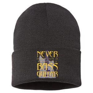 Never Underestimate Old Man With A Bass Guitar Sustainable Knit Beanie