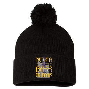 Never Underestimate Old Man With A Bass Guitar Pom Pom 12in Knit Beanie