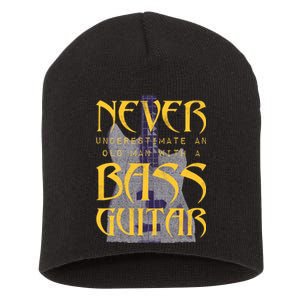 Never Underestimate Old Man With A Bass Guitar Short Acrylic Beanie