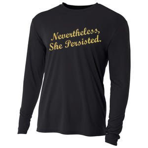 Nevertheless, She Persisted. Script Gold Glitter Print Cooling Performance Long Sleeve Crew