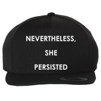 Nevertheless, She Persisted. Script Gold Glitter Print Wool Snapback Cap