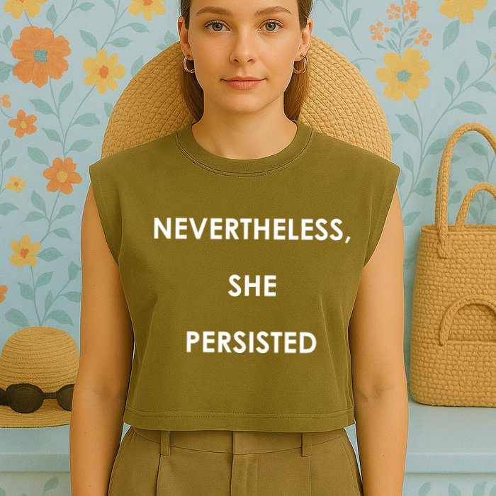 Nevertheless, She Persisted. Script Gold Glitter Print Garment-Dyed Women's Muscle Tee