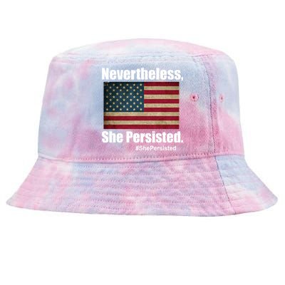 Nevertheless She Persisted American Flag Tie-Dyed Bucket Hat