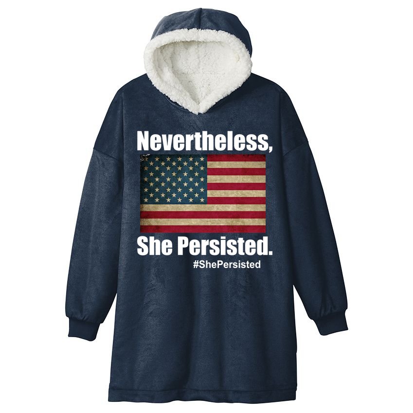 Nevertheless She Persisted American Flag Hooded Wearable Blanket