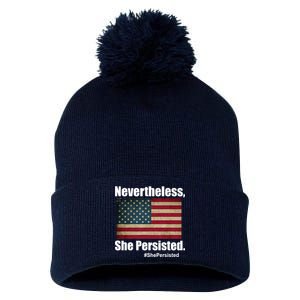 Nevertheless She Persisted American Flag Pom Pom 12in Knit Beanie