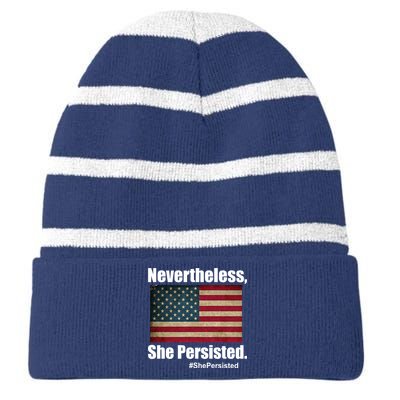 Nevertheless She Persisted American Flag Striped Beanie with Solid Band