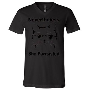 Nevertheless She Purrsisted Cat Persisted V-Neck T-Shirt