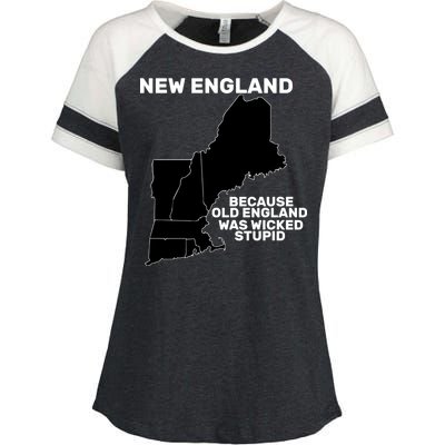 New England Because Old England Was Wicked Stupid Enza Ladies Jersey Colorblock Tee