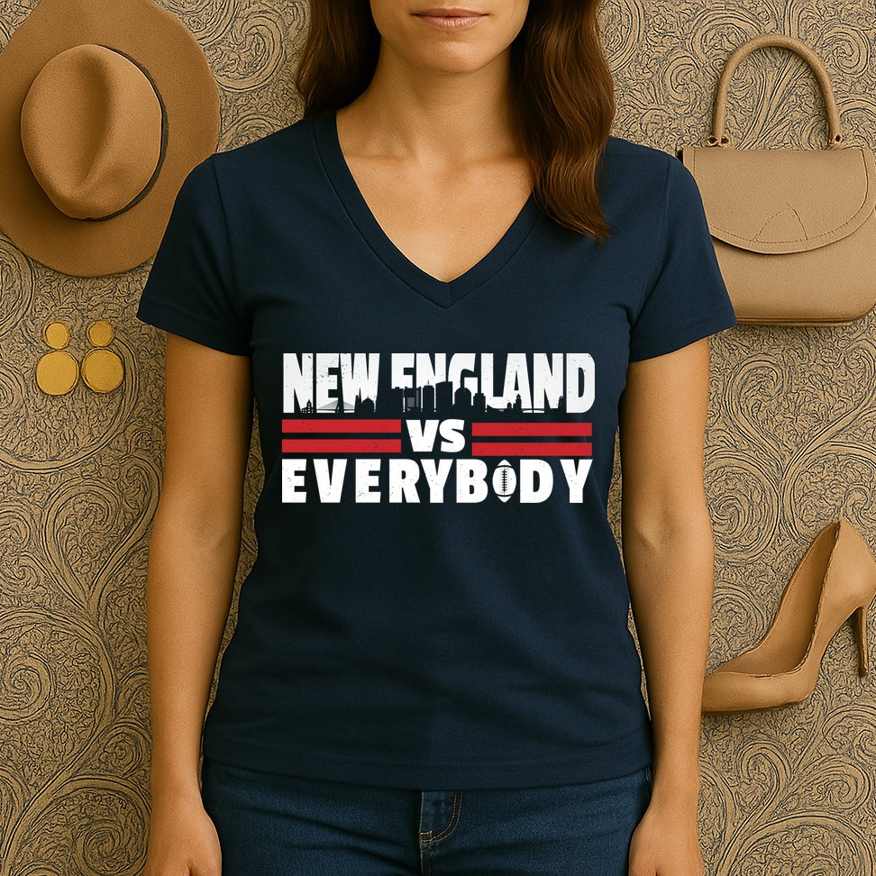 New England Vs Everybody City Women's V-Neck T-Shirt