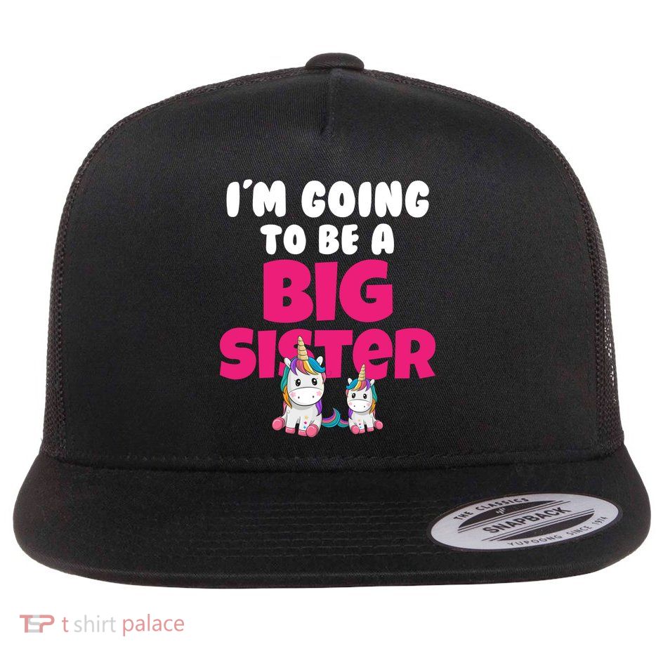 New I'm Going To Be A Big Sister Cute Unicorn Flat Bill Trucker Hat