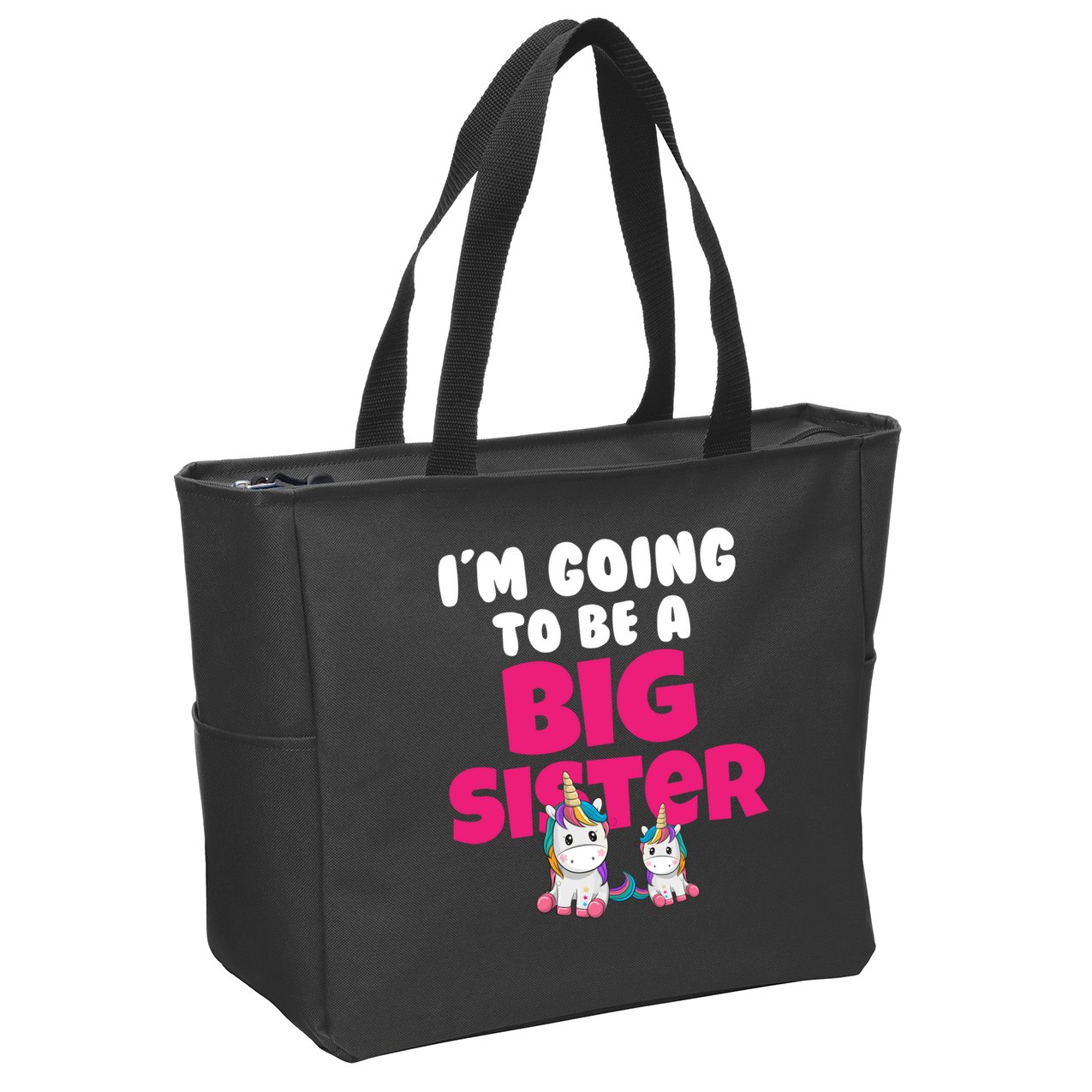 New I'm Going To Be A Big Sister Cute Unicorn Zip Tote Bag