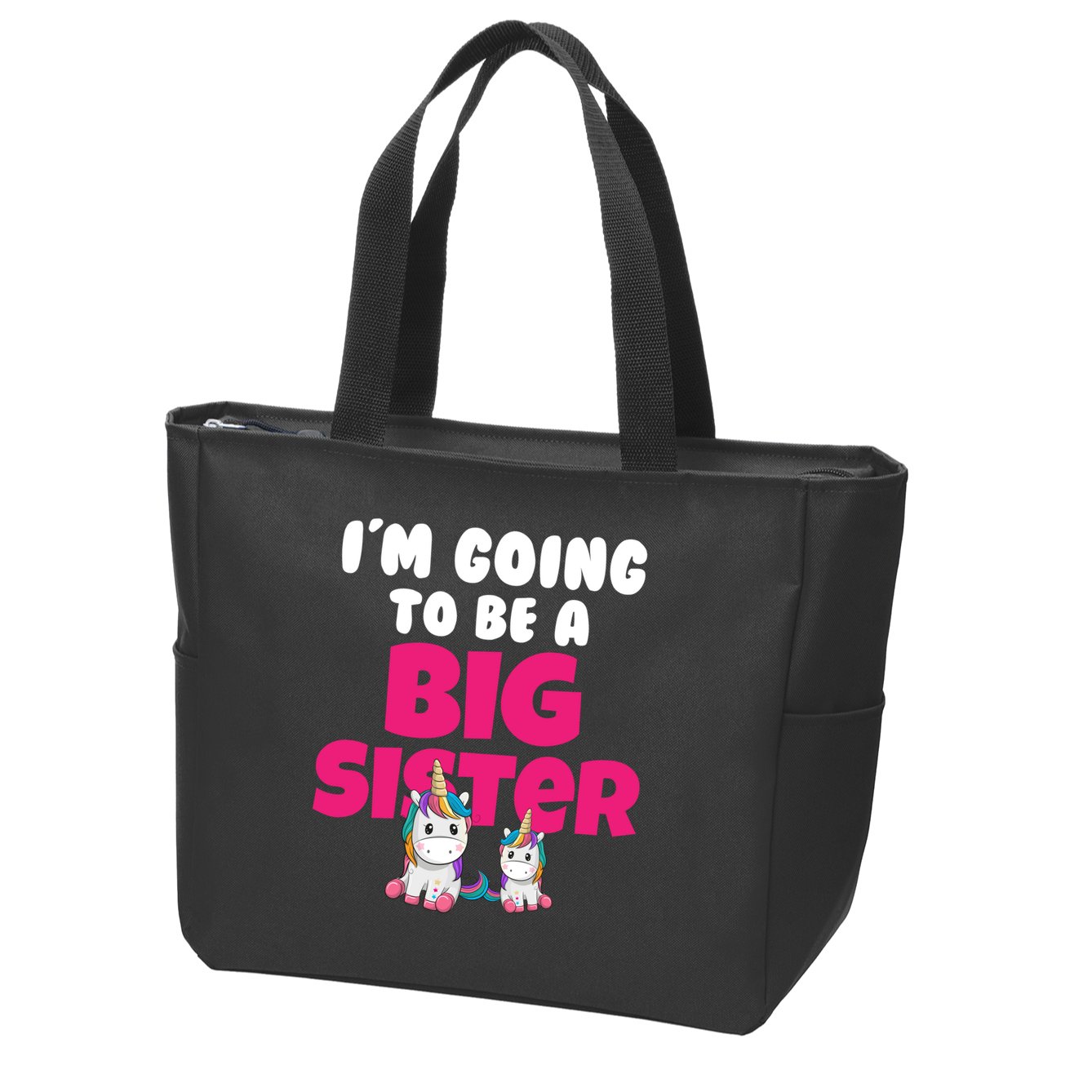 New I'm Going To Be A Big Sister Cute Unicorn Zip Tote Bag