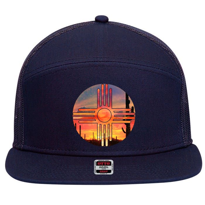 New Mexico Desert Sunset 7 Panel Mesh Trucker Snapback Hat