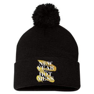 New Year Same Hot Mess Pom Pom 12in Knit Beanie