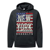 New York - City of Dreams Typography - Brooklyn USA Performance Fleece Hoodie