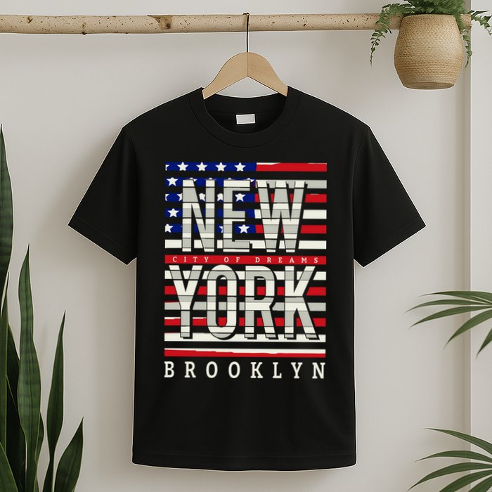 New York - City of Dreams Typography - Brooklyn USA T-Shirt
