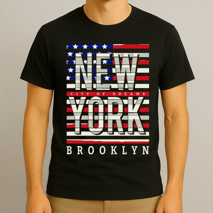 New York - City of Dreams Typography - Brooklyn USA T-Shirt