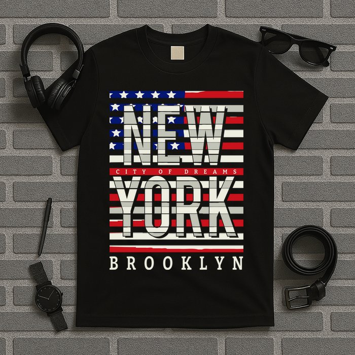 New York - City of Dreams Typography - Brooklyn USA T-Shirt