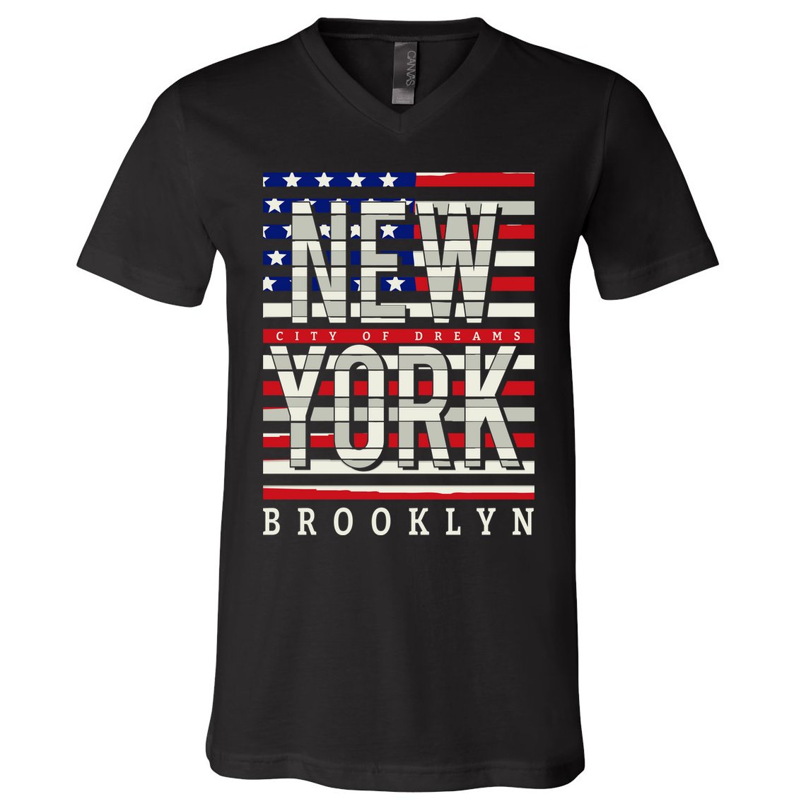 New York - City of Dreams Typography - Brooklyn USA V-Neck T-Shirt