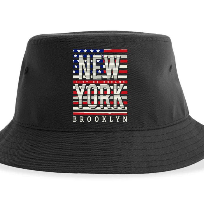 New York - City of Dreams Typography - Brooklyn USA Sustainable Bucket Hat