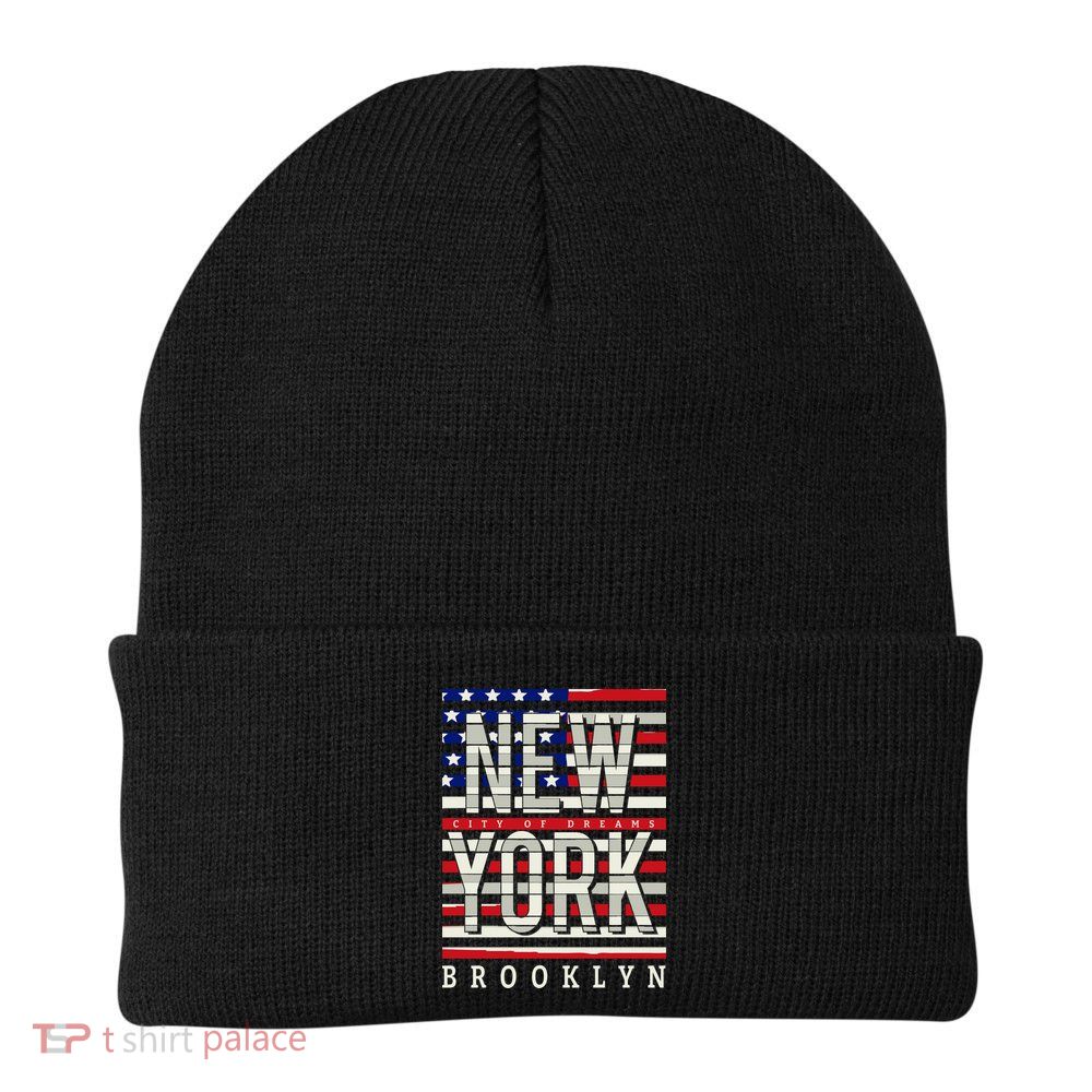 New York - City of Dreams Typography - Brooklyn USA Beanie