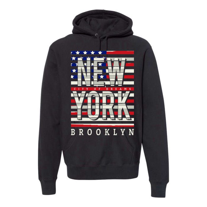 New York - City of Dreams Typography - Brooklyn USA Premium Hoodie