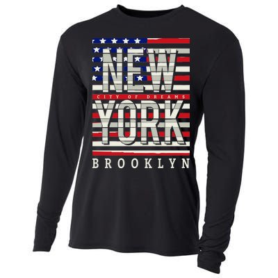 New York - City of Dreams Typography - Brooklyn USA Cooling Performance Long Sleeve Crew