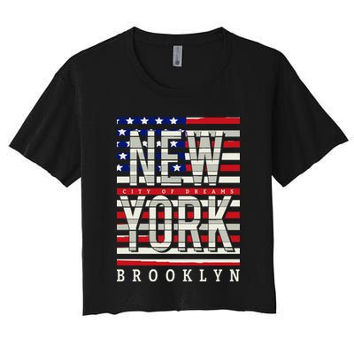 New York - City of Dreams Typography - Brooklyn USA Crop Top