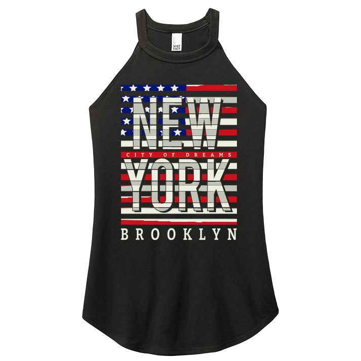 New York - City of Dreams Typography - Brooklyn USA Women's Perfect Tri Rocker Tank