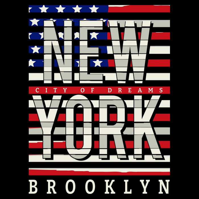 New York - City of Dreams Typography - Brooklyn USA Full Zip Hoodie