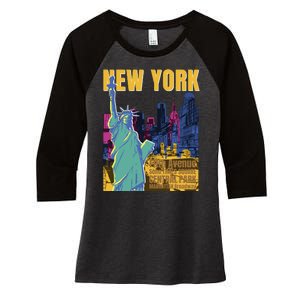 New York City Liberty Statue Women's Tri-Blend 3/4-Sleeve Raglan Shirt