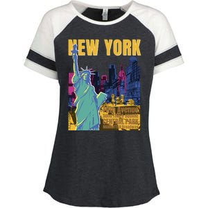 New York City Liberty Statue Enza Ladies Jersey Colorblock Tee