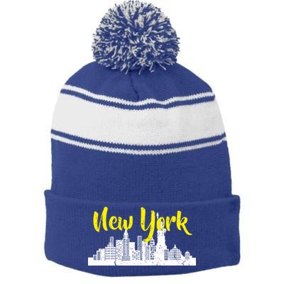 New York City Logo Stripe Pom Pom Beanie