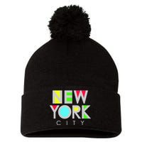 New York City Retro Pom Pom 12in Knit Beanie