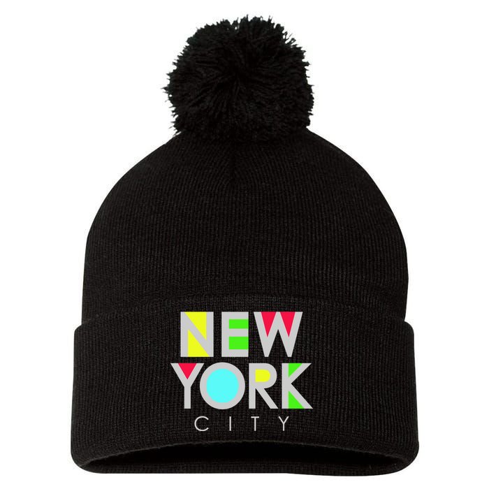 New York City Retro Pom Pom 12in Knit Beanie