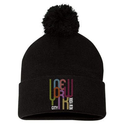 New York City Retro 80s Style Pom Pom 12in Knit Beanie